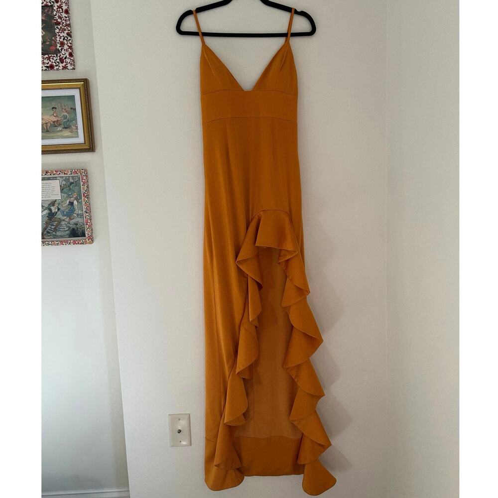 Lovers + Friends Aahmani Gown Sunset Yellow Gold Asymmetrical Fall Formal Dress